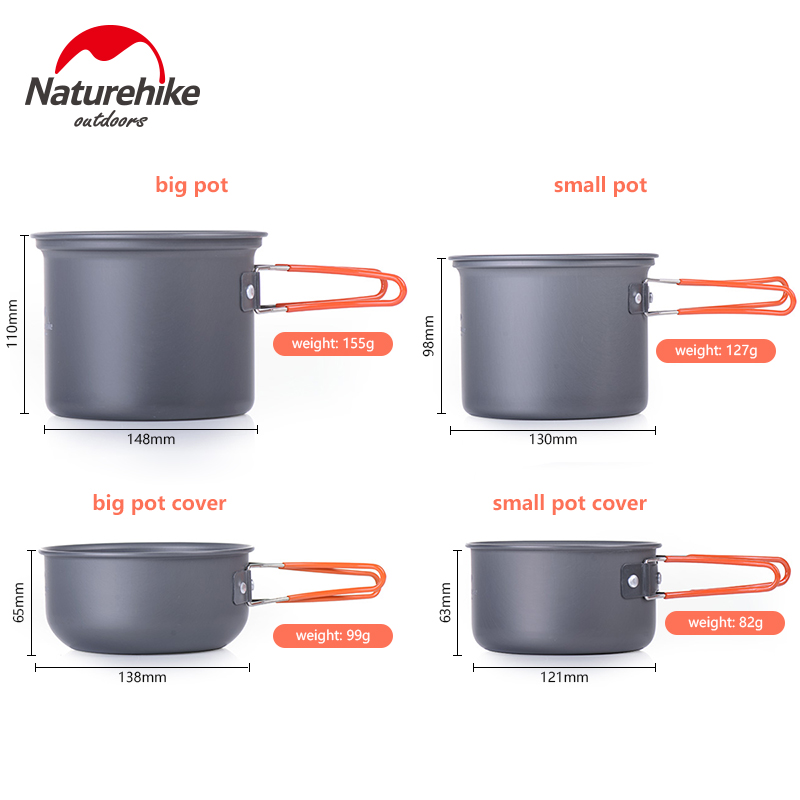 naturehike aluminum 4in1 camping pot set NH15T401 G 05