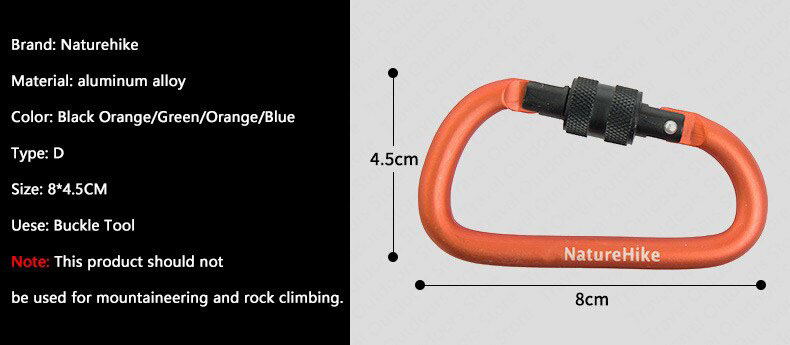 naturehike d shape carabiner 8cm with lock NH15A008 D 08