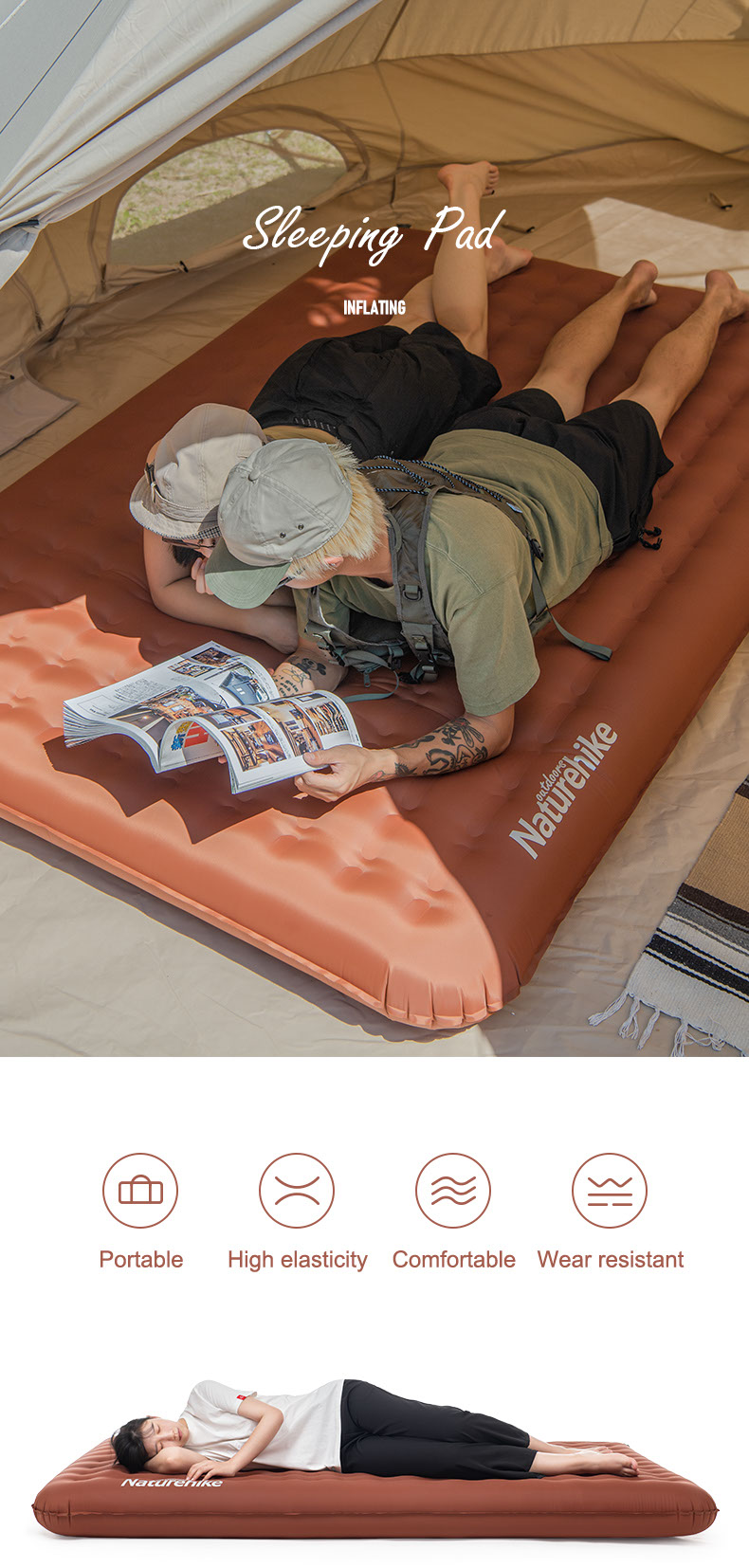 naturehike tpu thick single inflatable cushion sleeping pad NH20FCD09 06