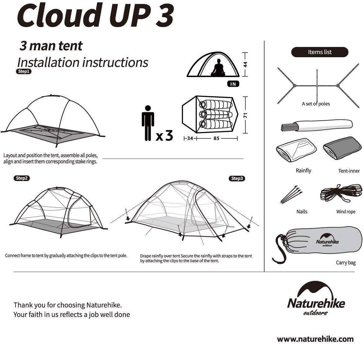 Ultralight Cloud Up 3 Tent 210T 17
