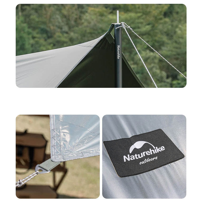 naturehike ocean upf500 square canopy with 2 poles grey green nh21yw15402