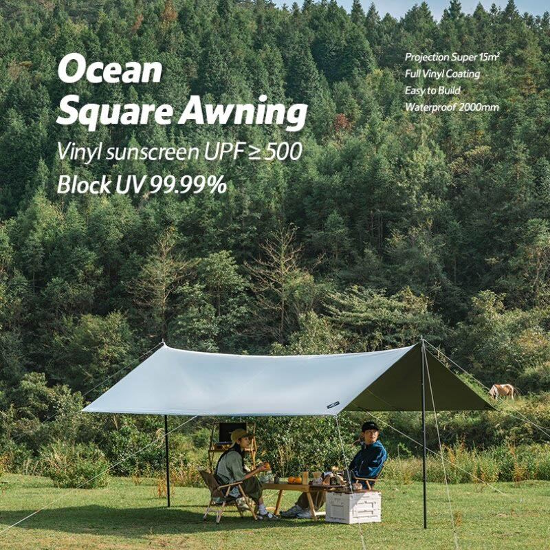 naturehike ocean upf500 square canopy with 2 poles grey green nh21yw15405