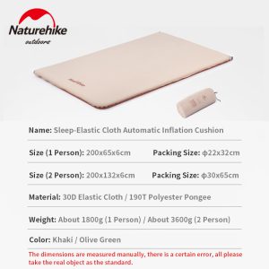 Naturehike Camping Automatic Inflation Sleeping Mat 1 2 Persons Portable 30D Elastic Cloth Sponge Mute Pad 5